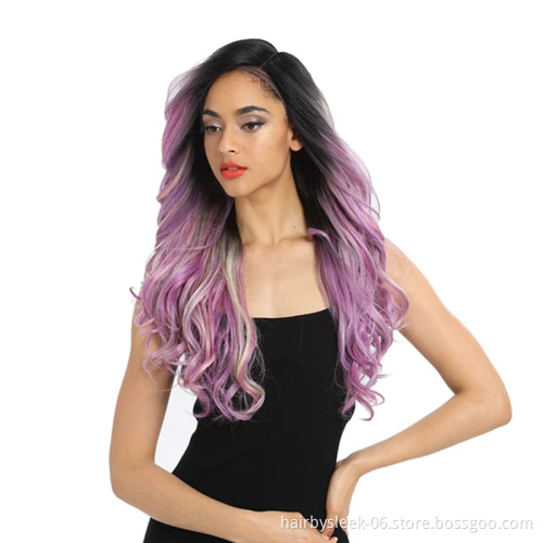 Ombre Lavender Pink long Big curly hair Synthetic lace frontal Pre-plucked Lace Front Wig Synthetic hair wigs For Black Women
